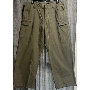 DKNY Pants Womens‎ 10 Cargo Pockets Zip Front Wide Leg Cotton light olive green